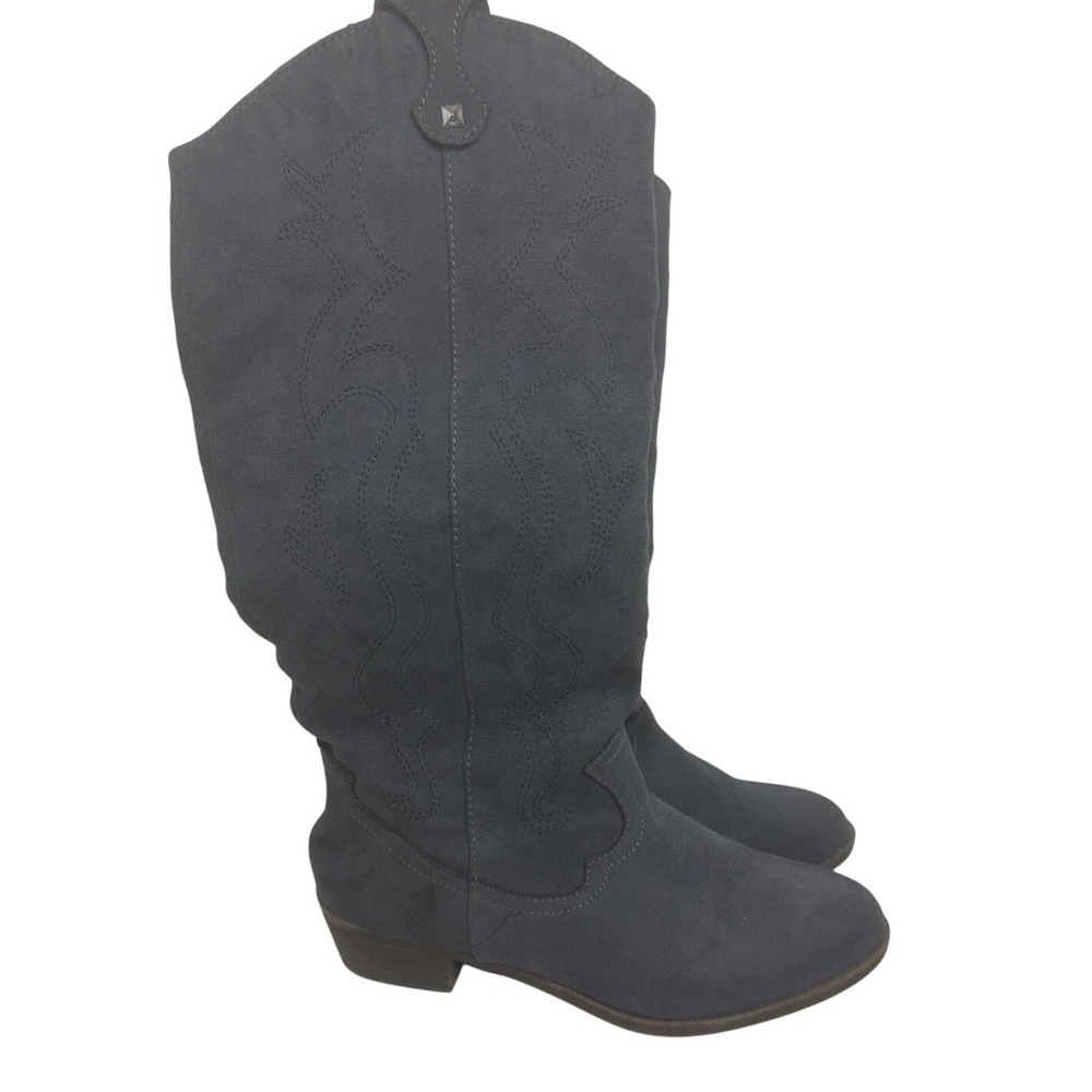 Cowboy Boots Womens Size 7.5 Cowgirl Western Tall Faux Suede Blue Gray Rodeo